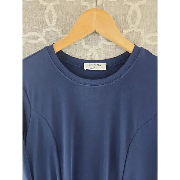 Zenana Round Neck Long Sleeve Stretch Navy Blue Blouse L - Picture 3 of 9